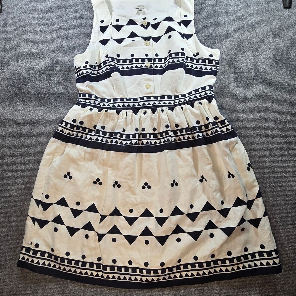 J.Crew Black White Geometric Print Dress Womens Size 12 Fit Flare Casual Office